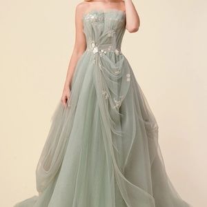 Sage Pleated Drape Ball Gown by Andrea&Leo (A1015)